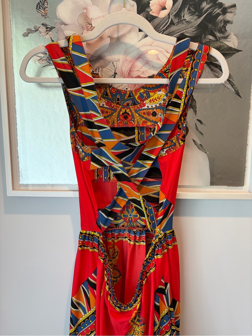 Lovers + Friends Kitty Cat Maxi Dress Scarf Print Orange Red Size Small - Picture 8 of 10